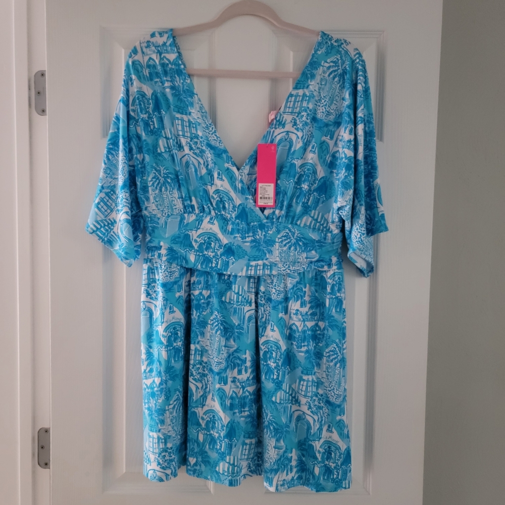 NWT Lilly Pulitzer Parigi Skort Romper Large Turquoise Blue/White/Amalfi Blue